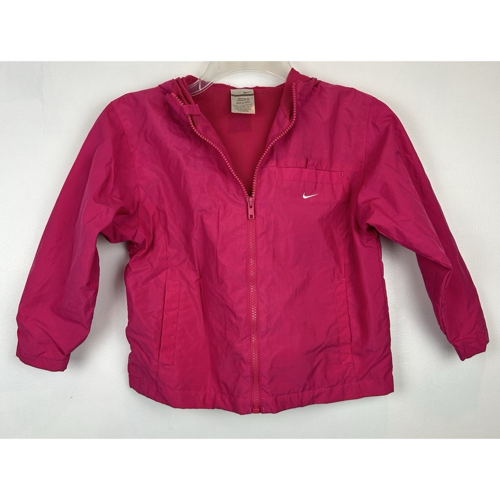 Nike Windbreaker Girls 6 Medium Pink Hooded Full Zip Lightweight